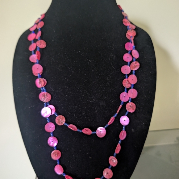 Pink And Blue Shell Necklace - Picture 5 of 8